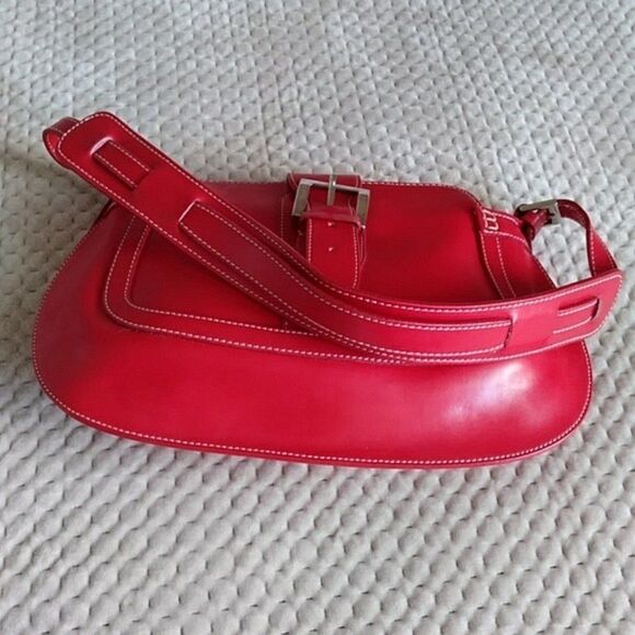 Focus Paris Leather Shoulder Bag Red EUC - Picture 6 of 12